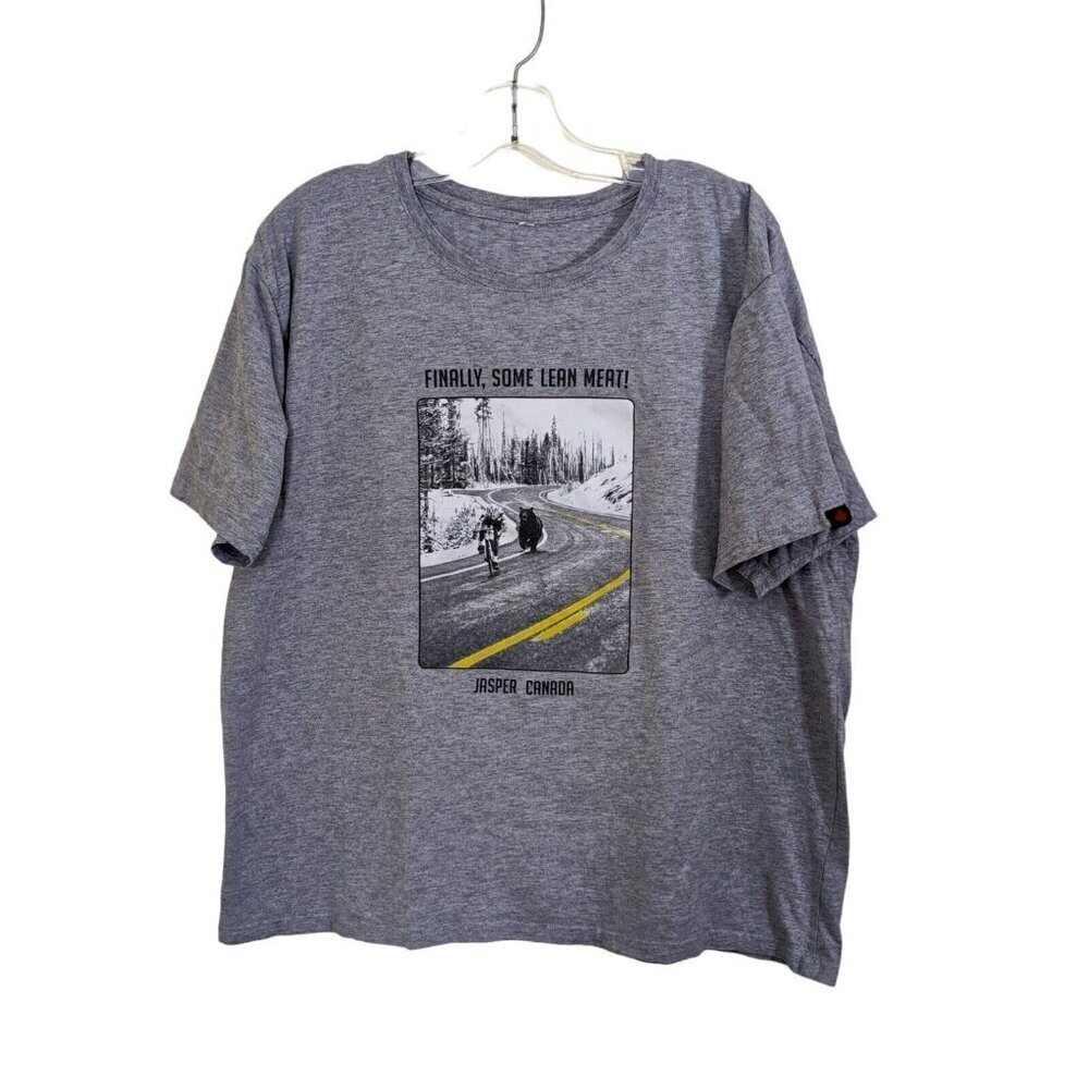 Vintage Y2K Mens XL T Shirt Jasper Canada Gray Novelty Tee Bear Funny Cyclist